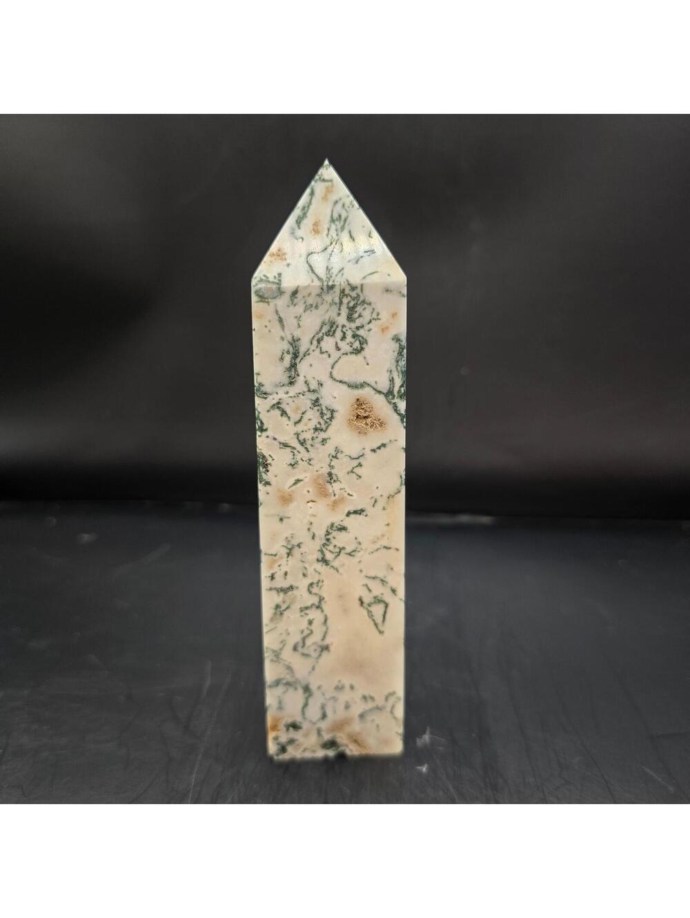 240. Moss Agate Natural Crystal Tower 5"